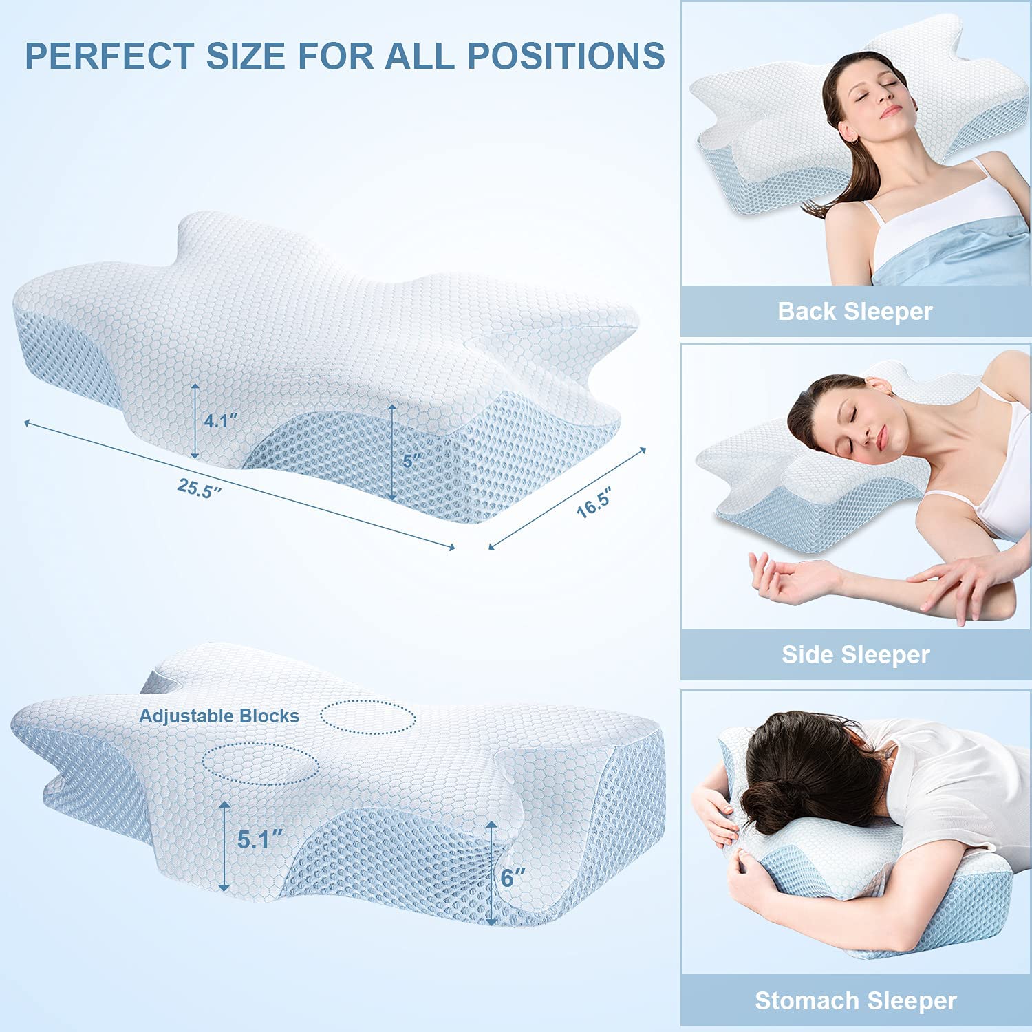 Cervical Memory Foam Pillow, Contoured Pillows for Neck and Shoulder Pain,  Ergonomic Orthopedic Sleeping Neck Contoured Support Pillow for Side  Sleepers, Back and Stomach Sleepers 